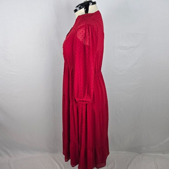 Torrid Dress Women's 0X 12 Red Midi Dot Chiffon Cottagecore Lagenlook 3/4 Sleeve - Picture 10 of 13
